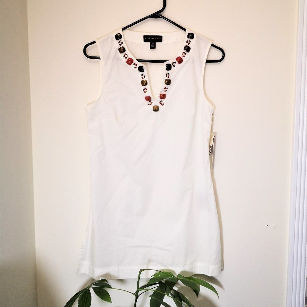 Dana Buchman Cotton Sleeveless Top With Detailed Neckline Size‎ XS